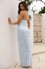 Baron Light Blue Sequin Cowl Maxi Dress