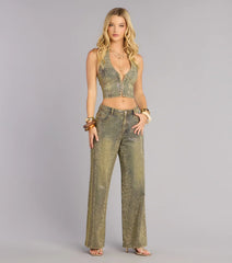 Glam Moment Rhinestone Denim Straight-Leg Jeans