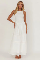 Smith Shirred Bodice Midi Dress White