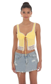 Lace Vest Top In Yellow
