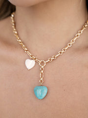Turquoise and Pearl Hearts Lariat