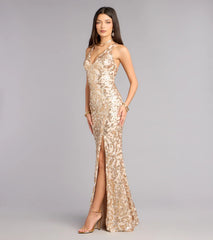 Emely Floral Sequin High Slit Mermaid Dress