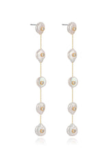 Falling Pearl and Crystal Dotted Drop Earrings