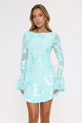 Love Breezy Long Sleeve Mesh Mini Dress Aqua