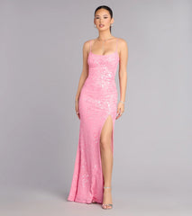 Lilyanna Floral Sequin Slit Formal Dress