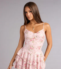 Soft Sparkle Floral Sequin Ruffle Skater Dress
