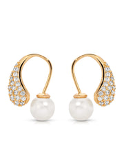 Hooked Pavé and Pearl Earrings