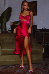 Belle Epoque Drawstring Bust Midi Dress Hot Pink