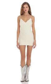Ruffle Open Back Dress In Ivory