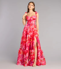 Elana Floral A-Line Slit Formal Dress