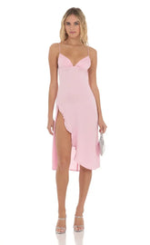 Satin Midi Dress In Pink