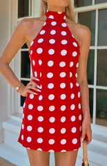 Maia Red Spot Halter Neck Mini Dress