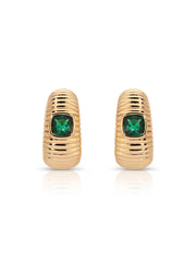 Ribbed Emerald Medium Hoops
