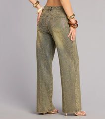 Glam Moment Rhinestone Denim Straight-Leg Jeans
