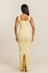 The Cinched Lace Corset Maxi Set In Yellow