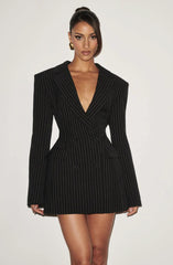 Elvira Mini Dress - Black Pinstripe