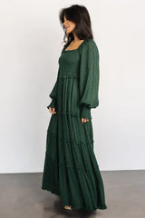 Amanda Smocked Dotted Maxi Dress | Evergreen
