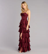 Rose Satin Ruffle A-Line Formal Dress