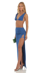 Rhinestone Two Piece Maxi Skirt Set In Blue