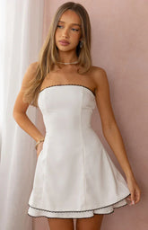 Scott White and Black Contrast Strapless Mini Dress
