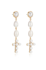 Pearl Cross Drop Earrings