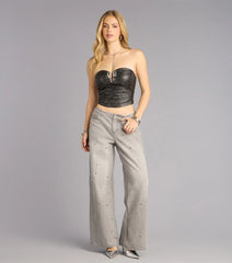 Off Duty Edge Studded Grommet Low-Rise Denim Jeans