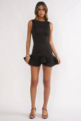 Chandelia Accordion Pleat Frill Mini Dress Black