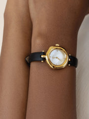 Open Circle Leather Watch in Black