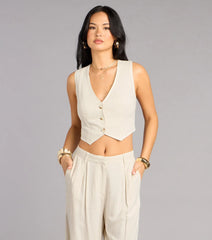 Effortlessly Polished Linen-Blend Cropped Vest