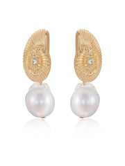 Nautilus Shell Freshwater Pearl Earrings