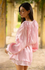 Quinton Pink Satin Long Sleeve Tie Mini Dress