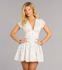 Charming Babe Bow And Floral Print Skater Dress