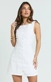 Aveline Mini Dress - Structured Button Front Dress in White