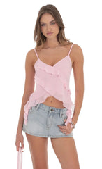 Ruffle Tassel Top In Pink