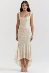 vintage cream floral maxi dress