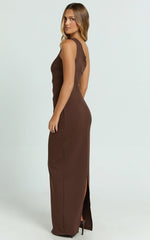 One Shoulder Maxi Dress In Chocolate