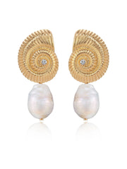Nautilus Shell Freshwater Pearl Earrings