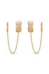 Double Piercing Bezel Crystal Dangle Earrings