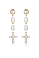 Pearl Cross Drop Earrings