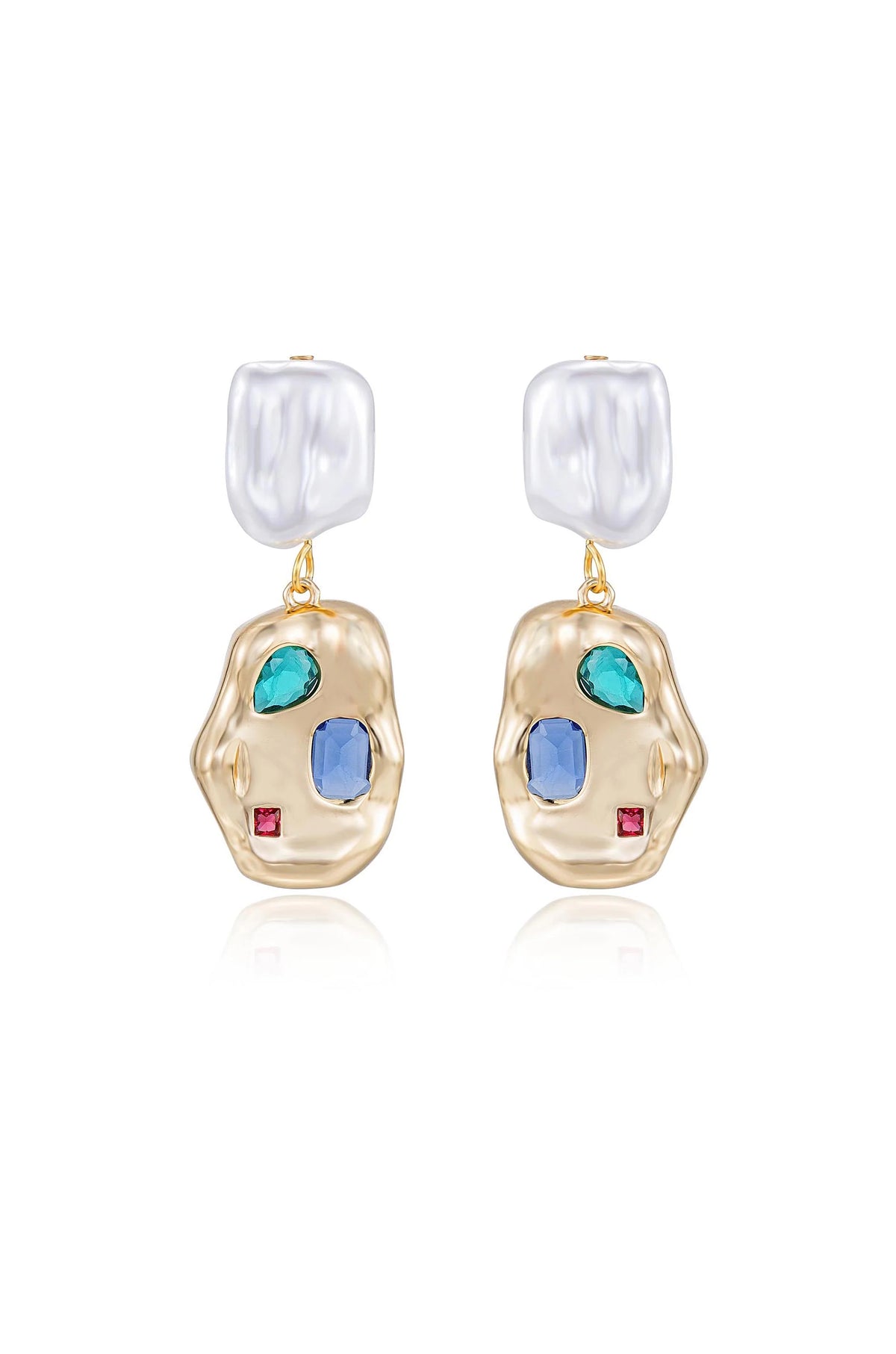 Rainbow Crystal Nugget & Pearl Earrings
