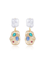 Rainbow Crystal Nugget & Pearl Earrings