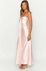 Ariella Pink Satin Strapless Maxi Dress