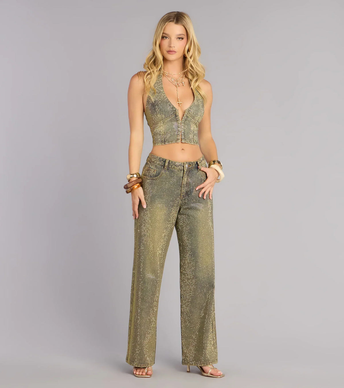 Glam Moment Rhinestone Denim Straight-Leg Jeans