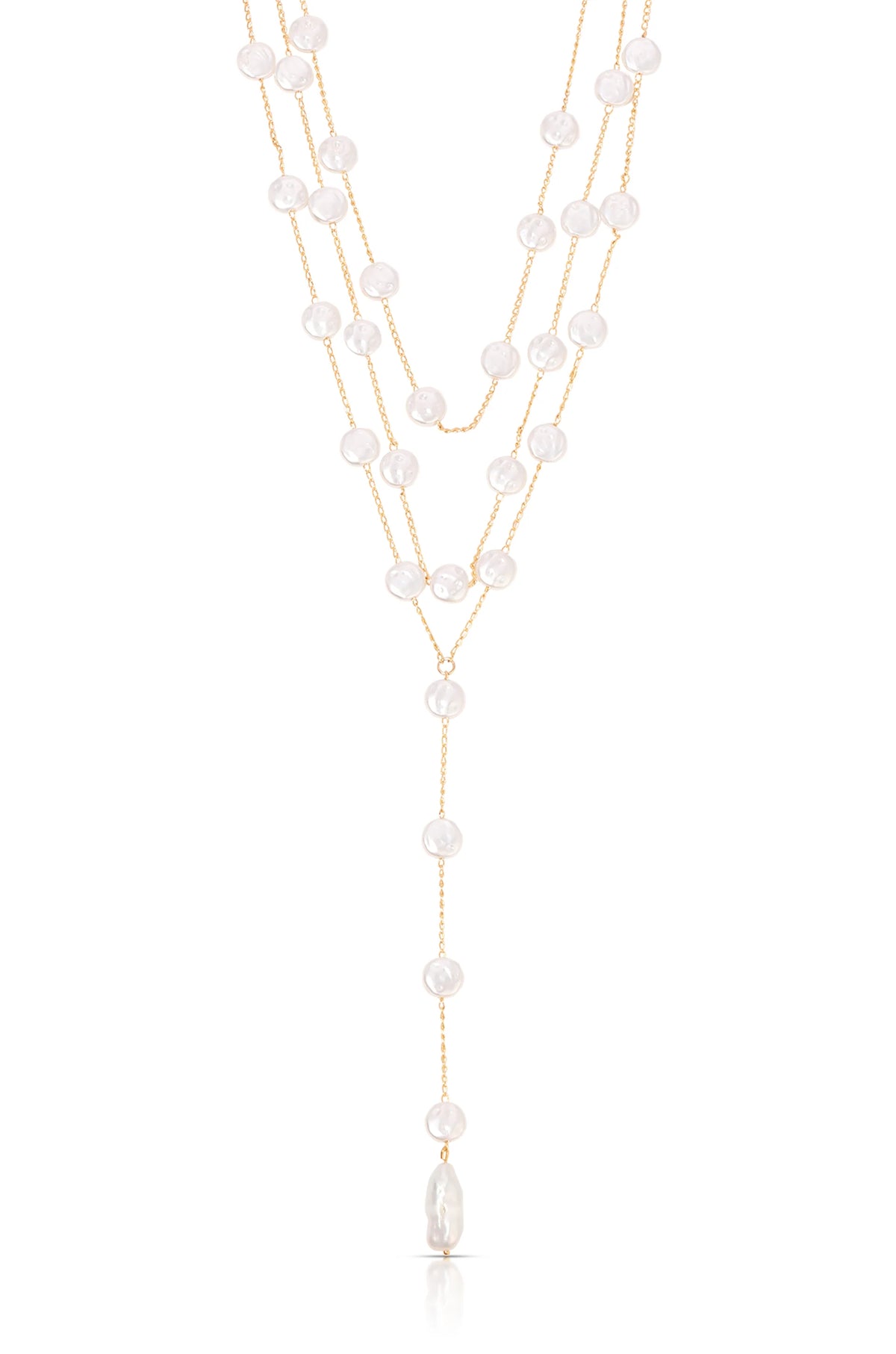 Pearl Coin Layered Lariat Necklace