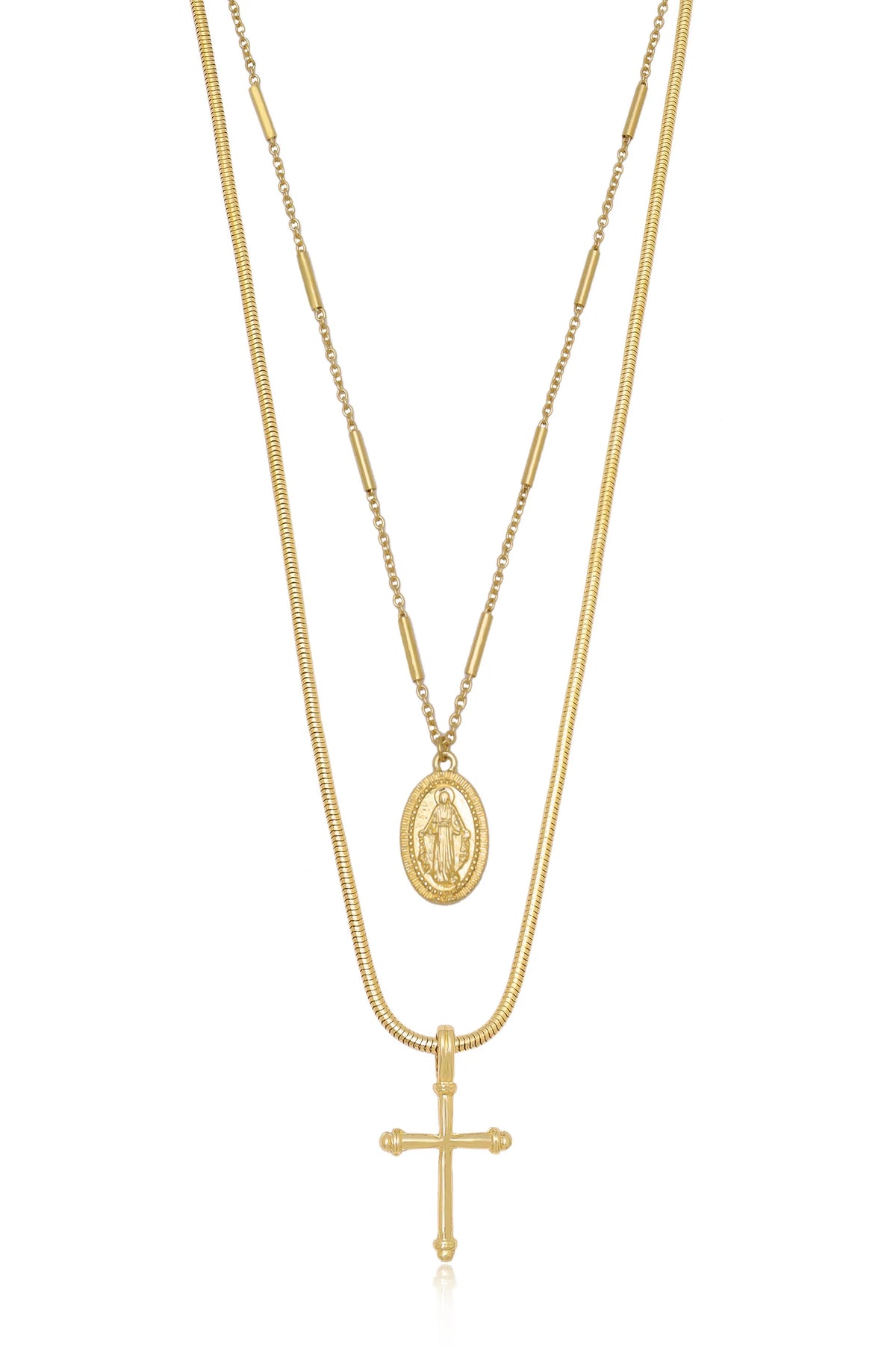 Like a Prayer Layered Cross and Coin Necklace