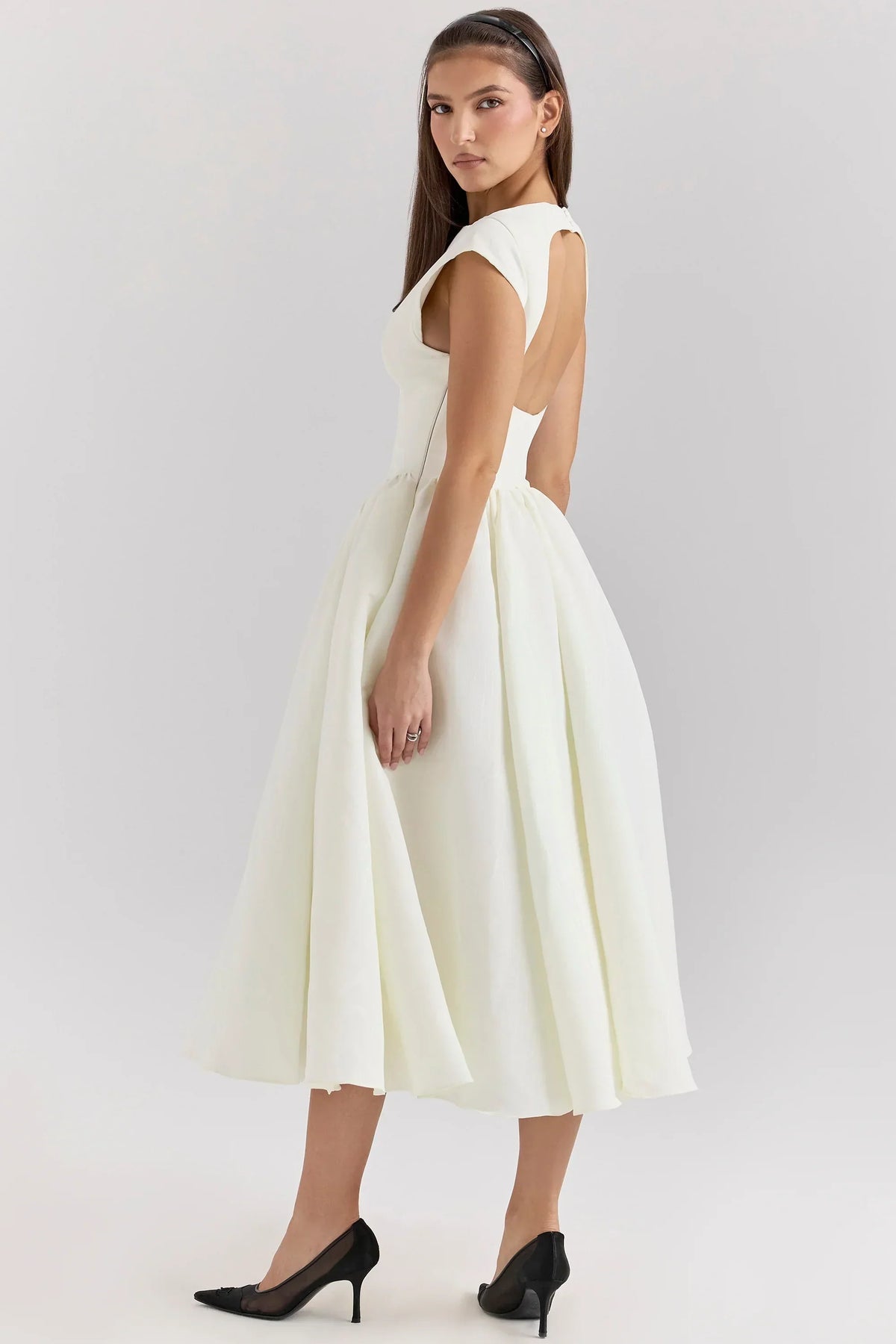 ivory moire satin midi dress