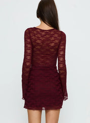 Best You Had Mesh Long Sleeve Mini Dress Burgundy