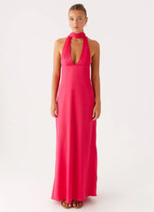 Alicia Satin Halter Maxi Dress - Fuchsia