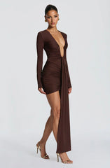 Tara Mini Dress - Plum Brown