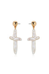 Organic Freshwater Pearl Cross Earrings
